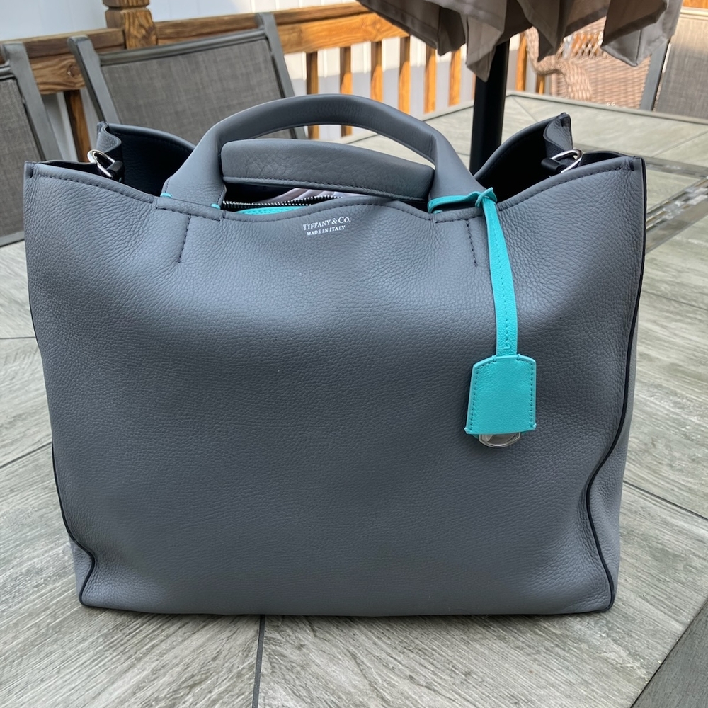 Tiffany & Co Gray and Blue Tote Bag with Structured Design